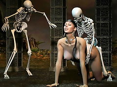 picture #6 ::: Tender 3d babe moans while a pack of skeletons fucks her